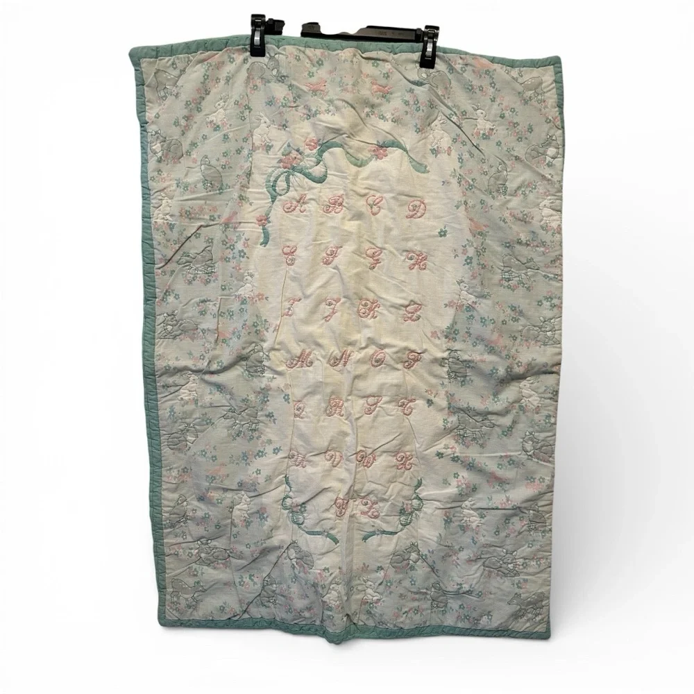 Vintage Handmade Floral ABCs & Animals Patterned Baby Blanket -see description